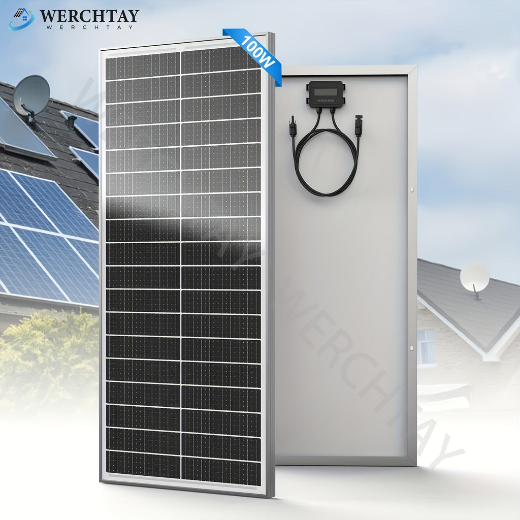 Single 100W Monocrystalline Solar Panel with 101 x 46 cm Frame and Attached PV Connector Cables
