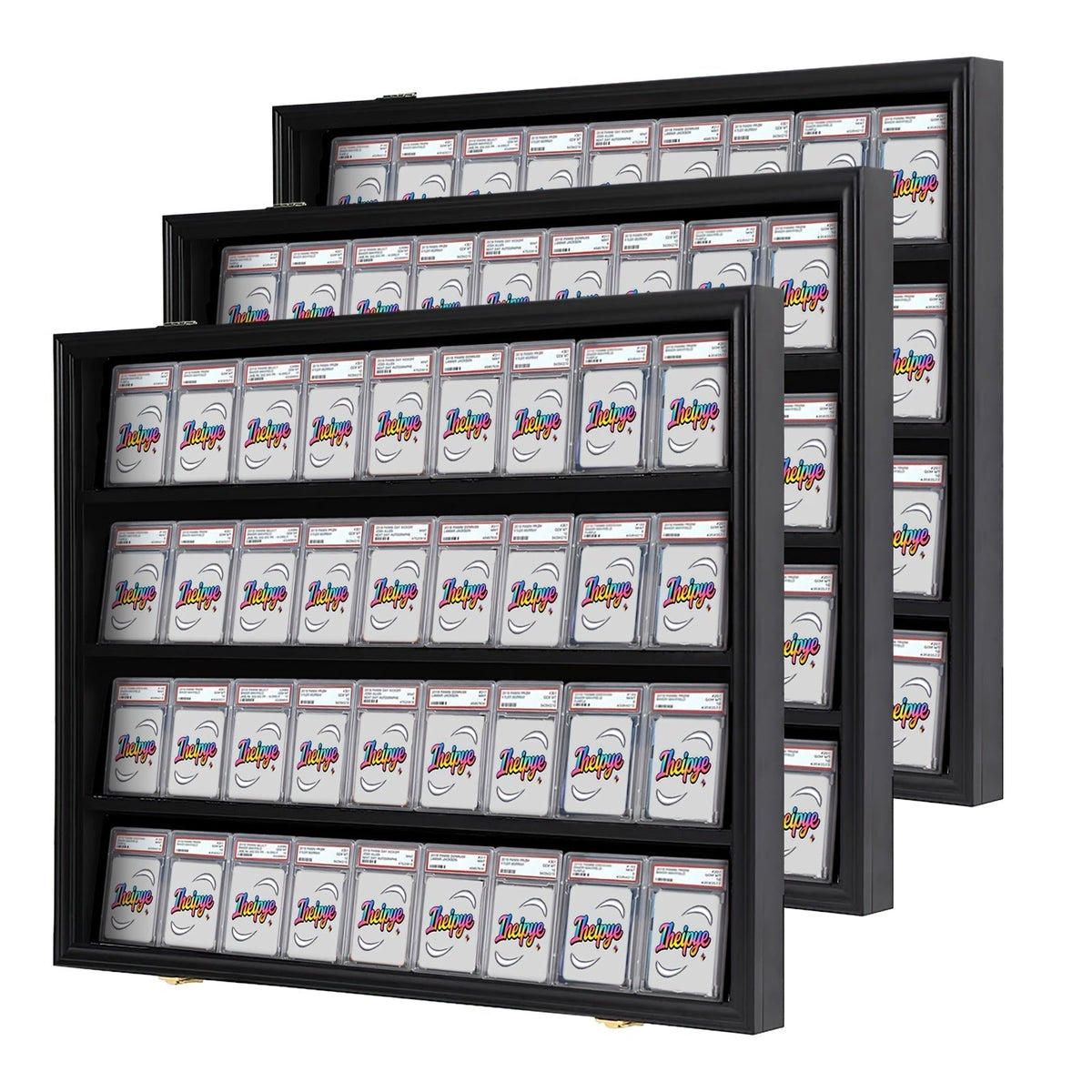 Sports Card Display Case 36 Slots Lockable Wall Frame – UV Protection Acrylic | Baseball Basketball Football Hockey Trading Cards | Black