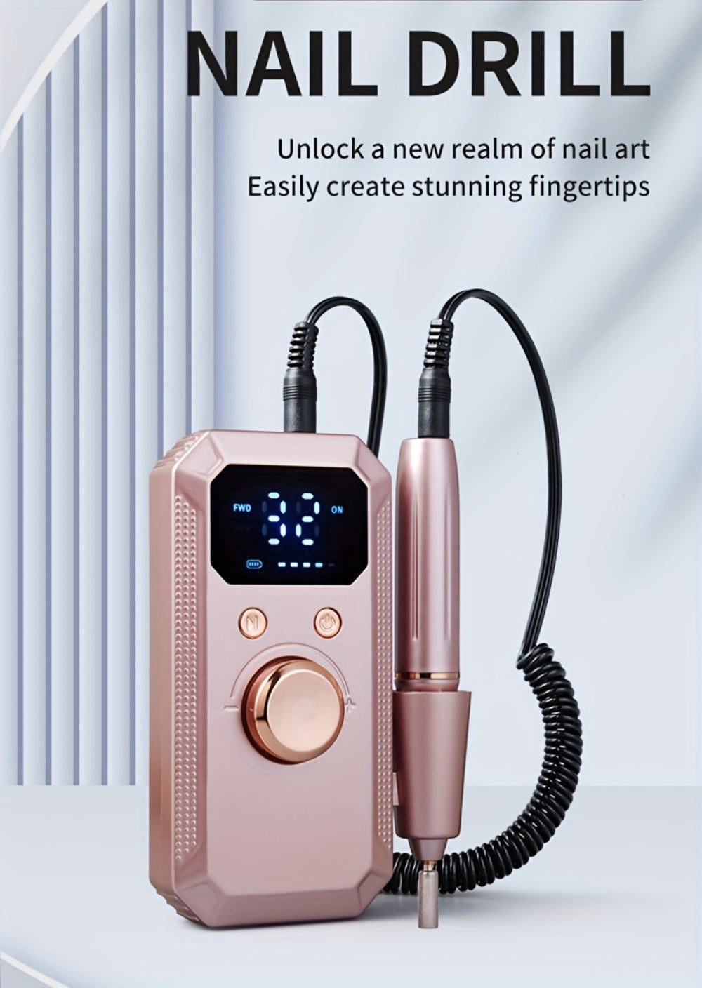 Electric Nail Drill Rechargeable Kit with Display, 11 Grinding Heads, 20 Sanding Rings and Three Colors