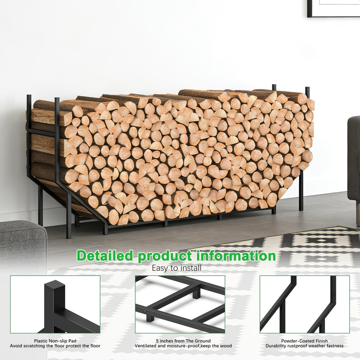 Firewood Rack | Heavy Duty Steel Indoor Outdoor Fireplace Patio Deck
