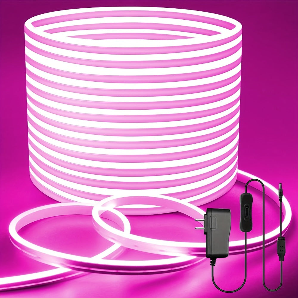LED Neon Light Strip 32.8ft 10m 1200 LEDs Super Bright, 24V Flexible Neon Strip with Power Adapter & Mounting Clips