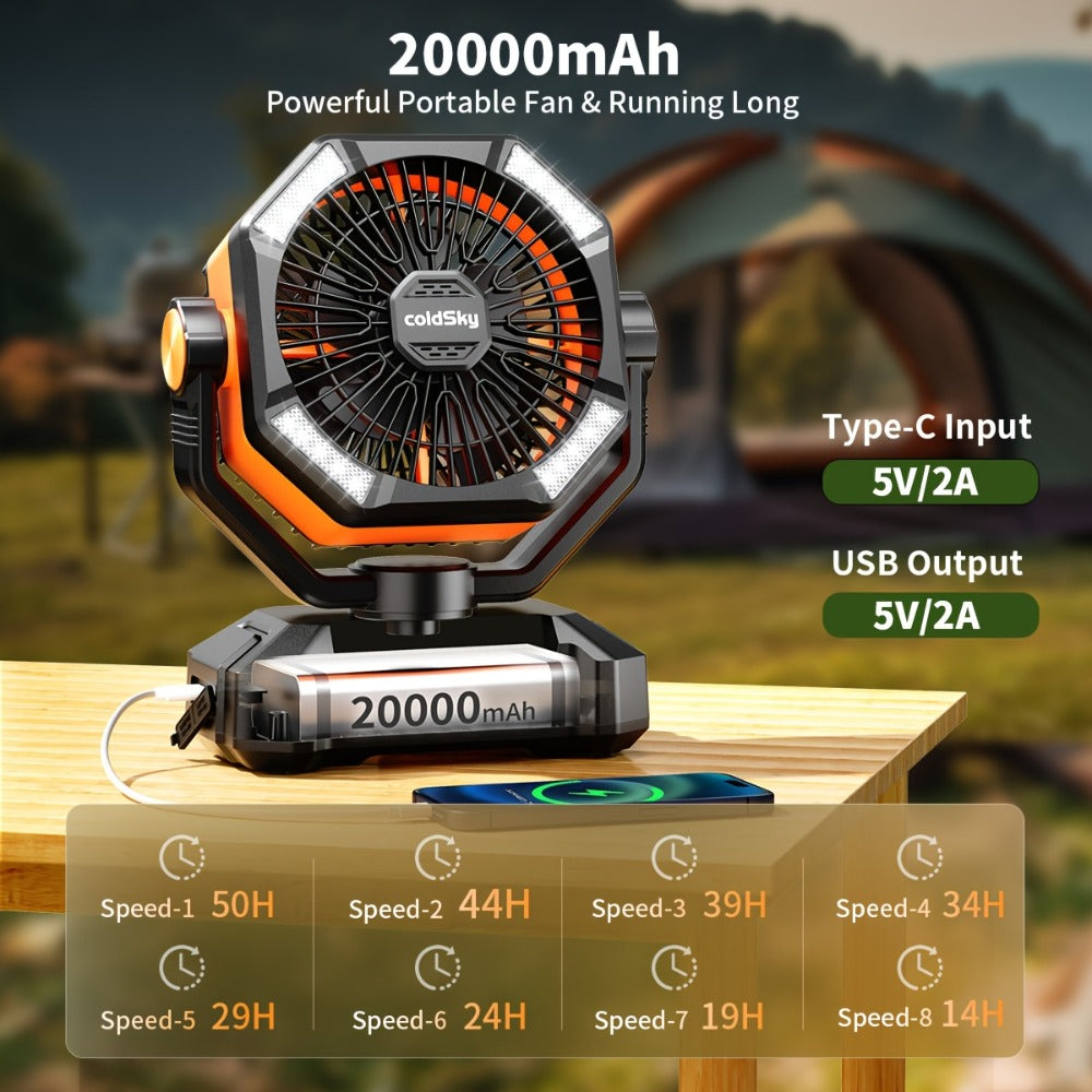 Portable Fan 20000mAh Rechargeable Outdoor Model with Stepless Speed Control and Remote Control