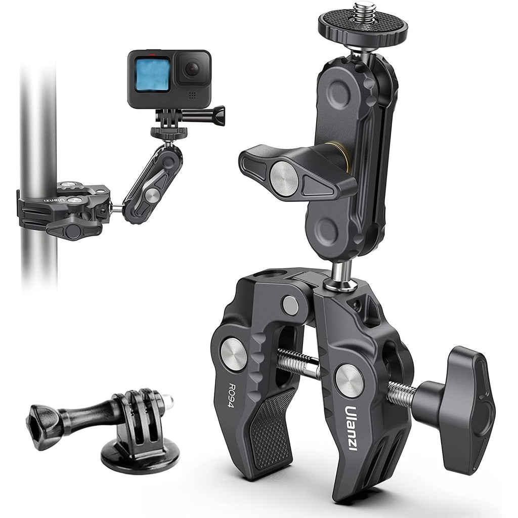 ULANZI Super Clamp 360° Ballhead Magic Arm Double Ball Head Camera Mount with 1/4"-20 & 3/8"-16 Thread for Canon Nikon DSLR