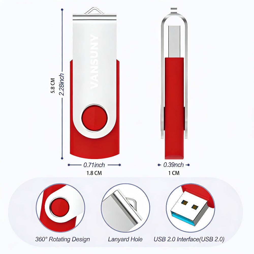 USB Flash Drive KOOTION Five-Pack USB 2.0 Swivel Memory Sticks in Five Colors with 4GB to 64GB Options