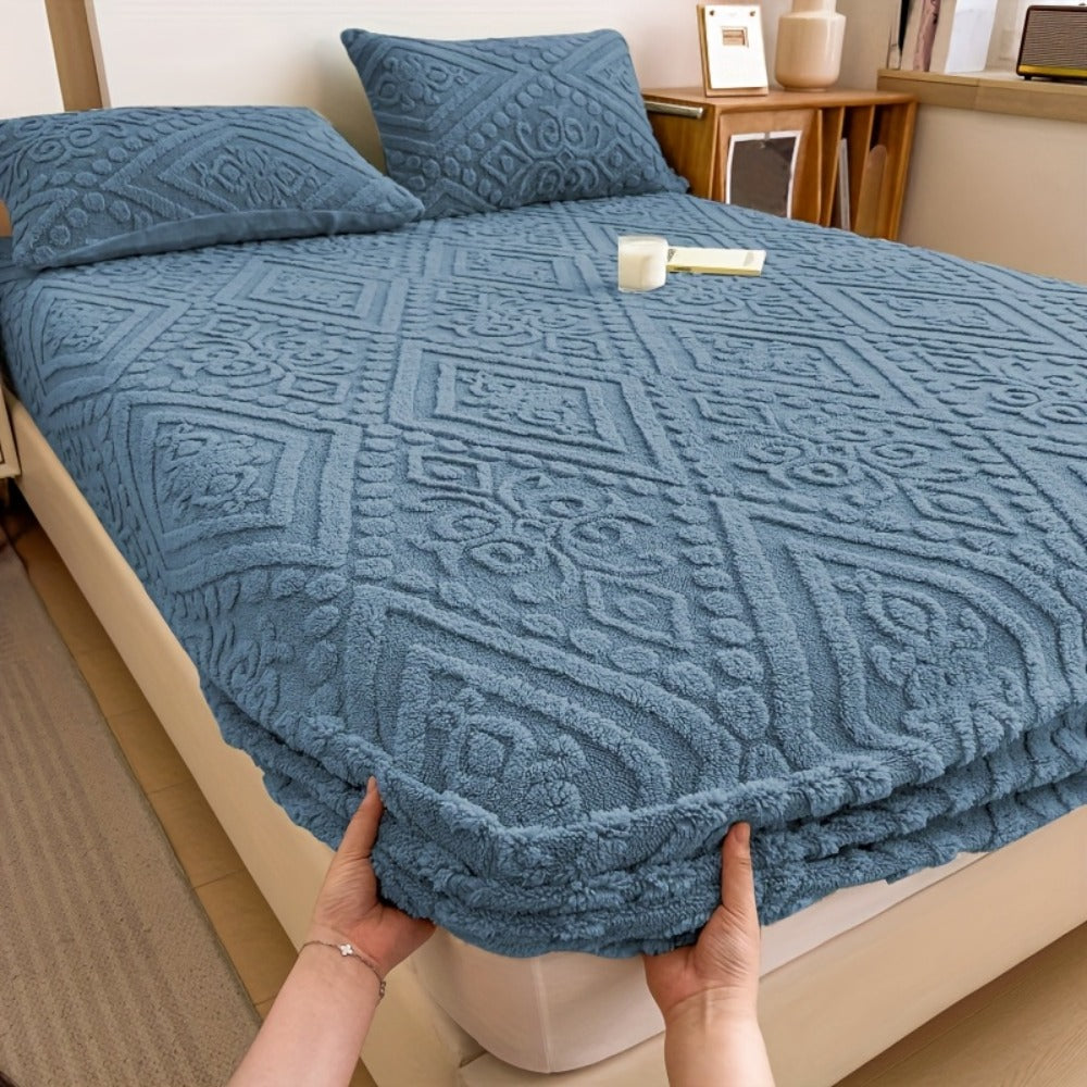 Embossed Plush Fitted Sheet with Four Colors and Twin, Full, Queen or King Size Options for Cooler Seasons