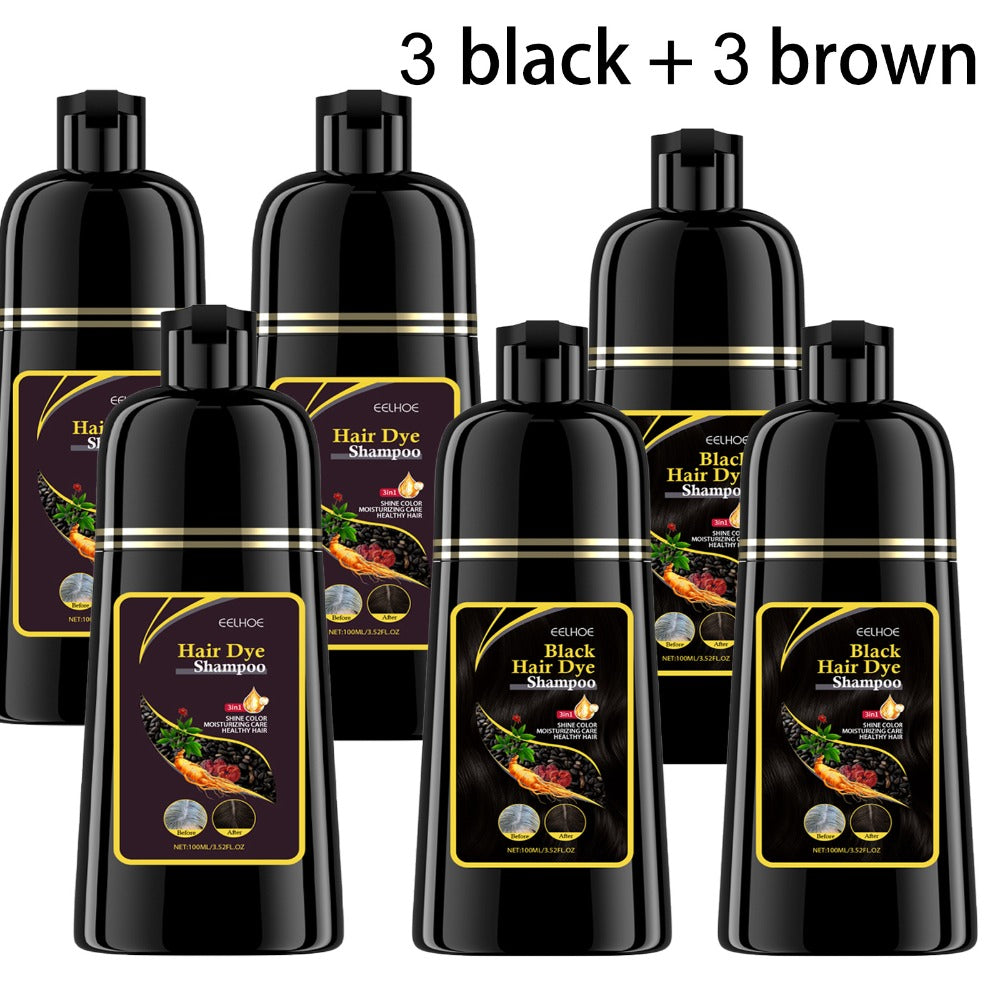 Hair Color Shampoo, EELHOE 3-in-1 Six-Bottle 3.38oz Set in Black, Brown or Mixed Color Packs
