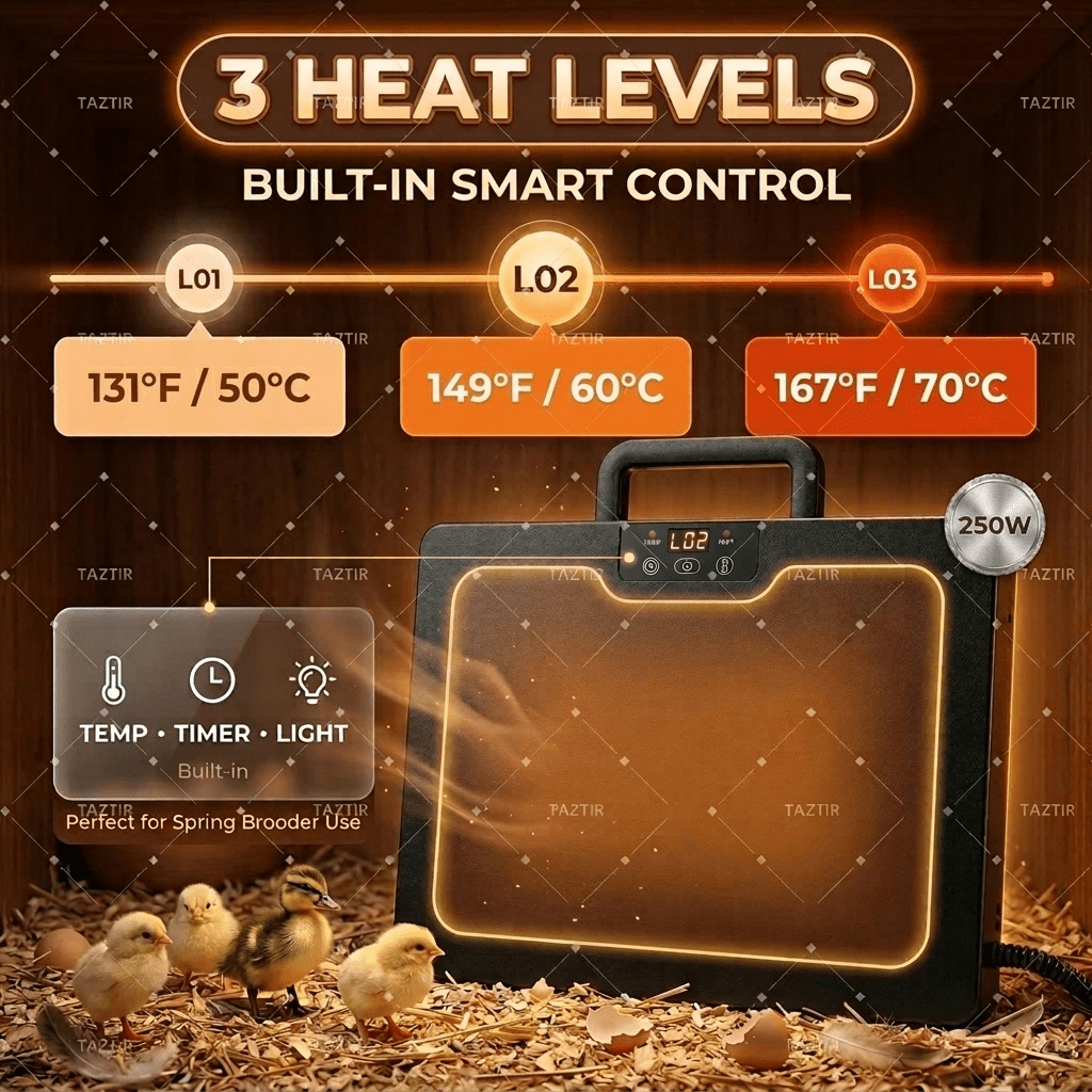 Brooder Heater, Chick Duck Quail 3 Heat Levels Timer Digital Display for Garden, Patio and Yard Use