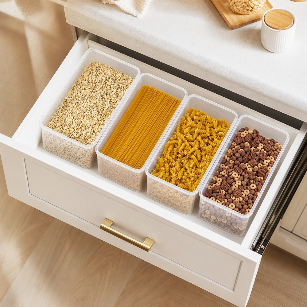 Food Storage Containers Four-Pack 108 oz PP Pantry Set with Gull-Wing Locks and Black Lids