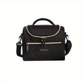 Quilted Lunch Bag Tote with Dual Zippers, Front and Side Pockets, Shoulder Strap and Four Colors