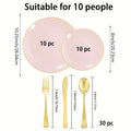 Disposable Plastic Plates Set 50 Piece – Pink Gold Rim Party Tableware with Dinner Plates, Dessert Plates & Utensils for Birthday Wedding
