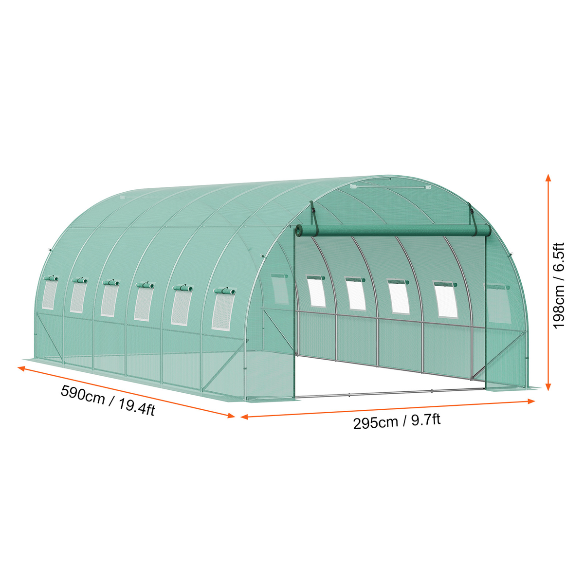 10- to 20-Foot Tunnel Greenhouse with Green Cover, Roll-Up Door and Size-Specific Vent Windows