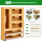 Bamboo Ziplock Bag Organizer Box for Kitchen Drawer – Adjustable Dividers, Compatible with Gallon Quart Sandwich Snack Bags