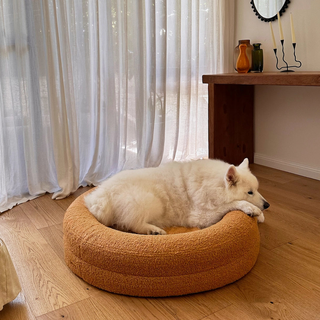 Round Orthopaedic Dog Bed Golden Teddy / L