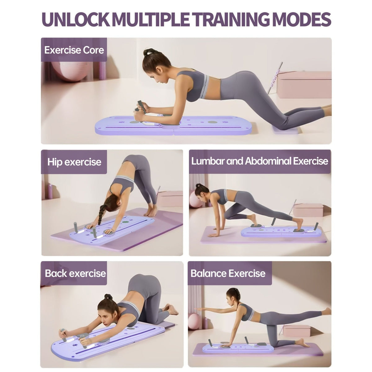 Foldable Pilates Board 8-in-1 with Resistance Bands – Anti-Slip Yoga Push-Up Board for Core Strength, Balance