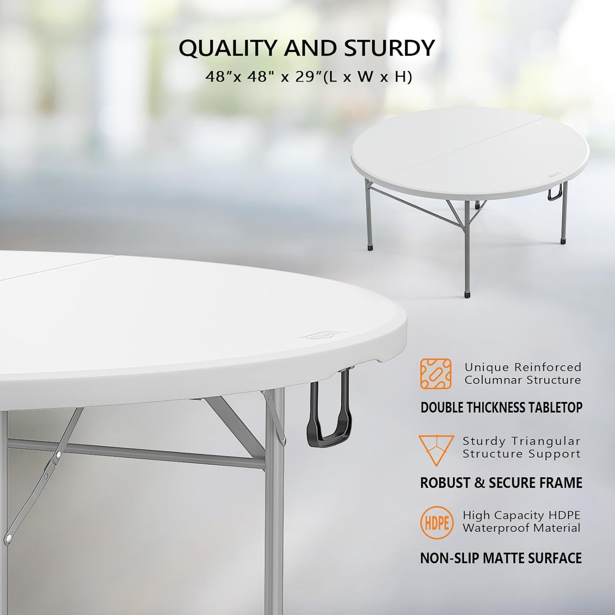 Round Bi-Fold Table in 4-Foot or 5-Foot Diameter with One-, Two- or Four-Table Pack Options