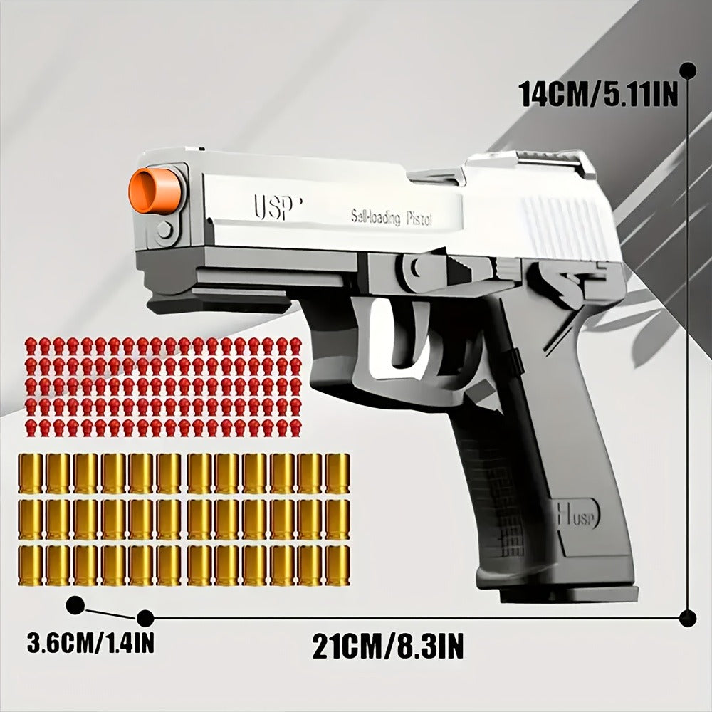 USP Bullet Toy Gun Pistol with Shell Ejecting, Continuous Rapid-Fire Foam Blaster for Boys & Girls