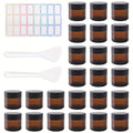 Brown Frosted Glass Jars with Lids 24 Pack – 2 oz Amber Glass Cosmetic Containers with Spoons & Labels, Non-Slip Base