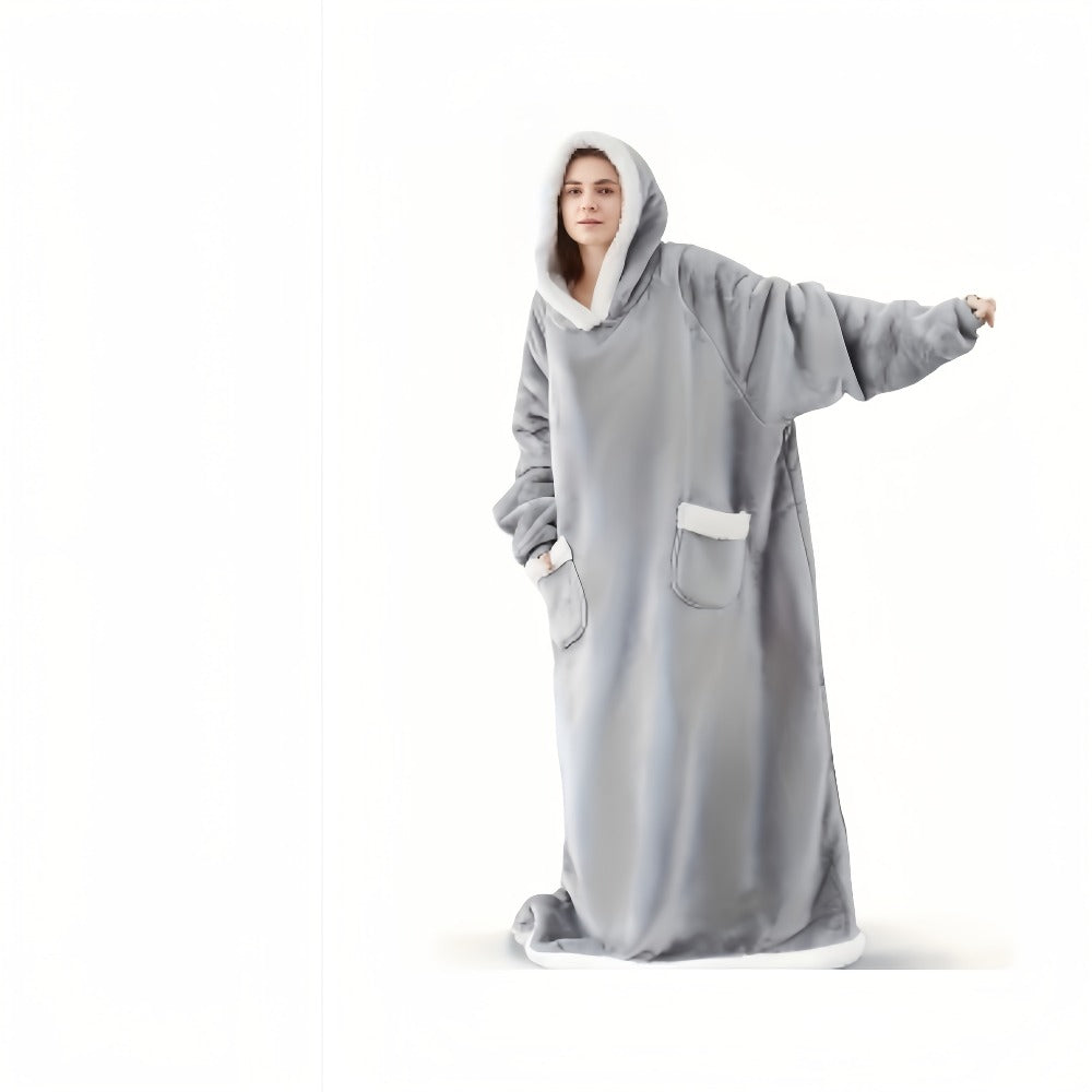 Oversized Wearable Blanket Hoodie Jacket – 350-400gsm Thick Warm Suede Flannel, Hooded Pocket Lazy Coat for Women & Men, 5 Colors