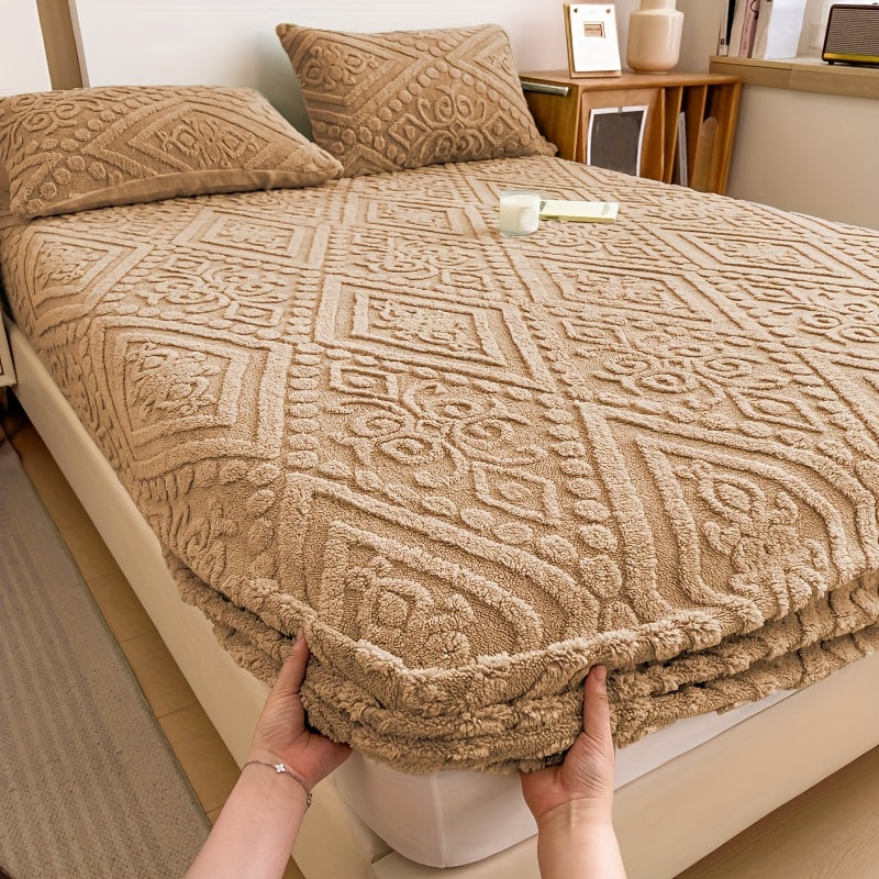 Embossed Plush Fitted Sheet with Four Colors and Twin, Full, Queen or King Size Options for Cooler Seasons