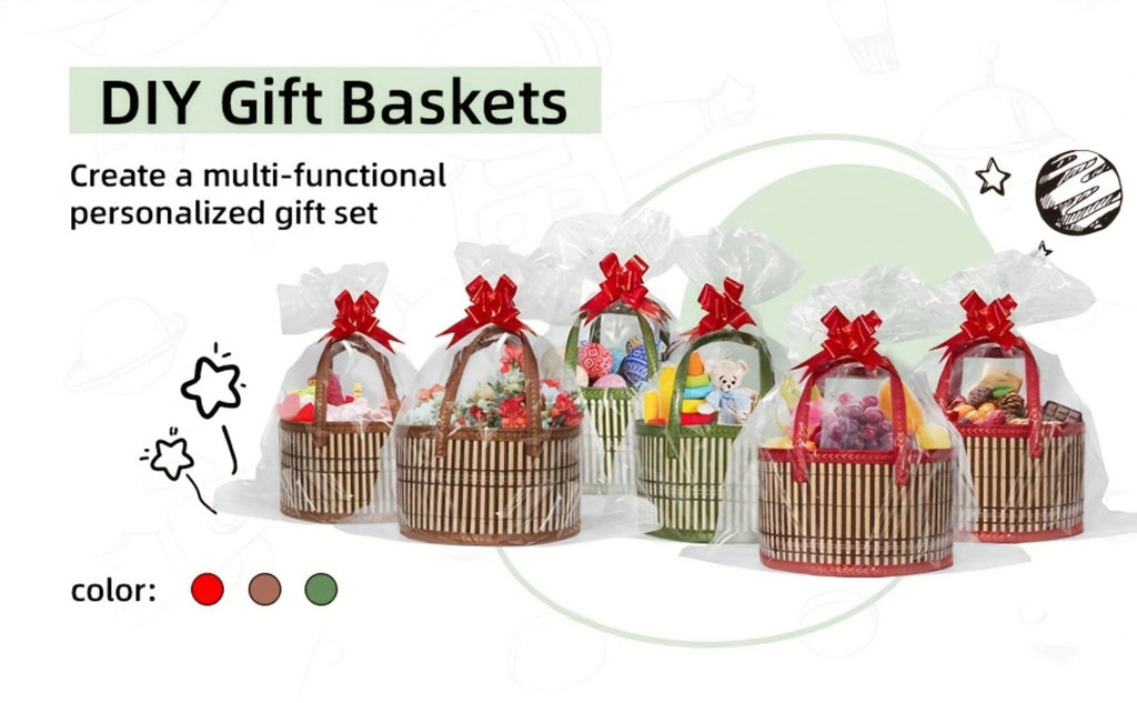Bamboo Storage Baskets 6-Pack in Oval or Round Shapes with Nine Color and Shape Options for Home Organization