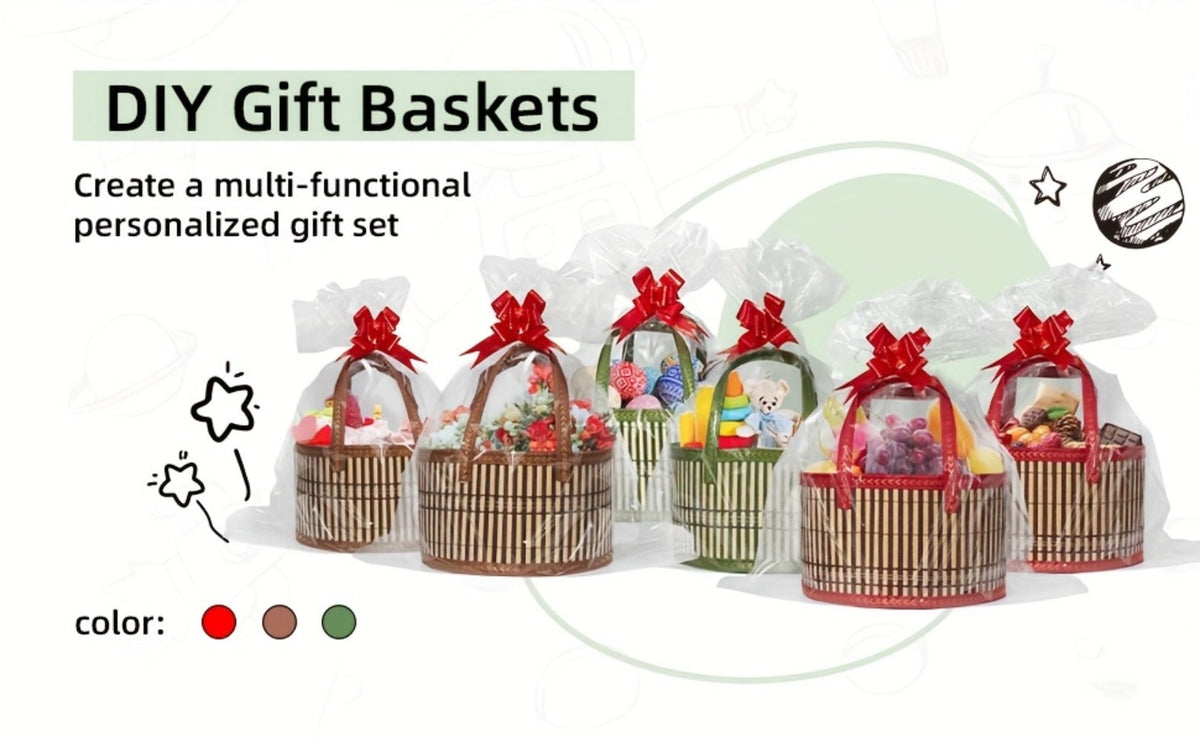 Bamboo Storage Baskets 6-Pack in Oval or Round Shapes with Nine Color and Shape Options for Home Organization