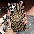 Leopard Print Samsung Galaxy Case Ring Holder Kickstand Anti-Drop Rectangular Cover for Galaxy S25 Ultra Plus S24 Ultra Plus FE S23 Ultra