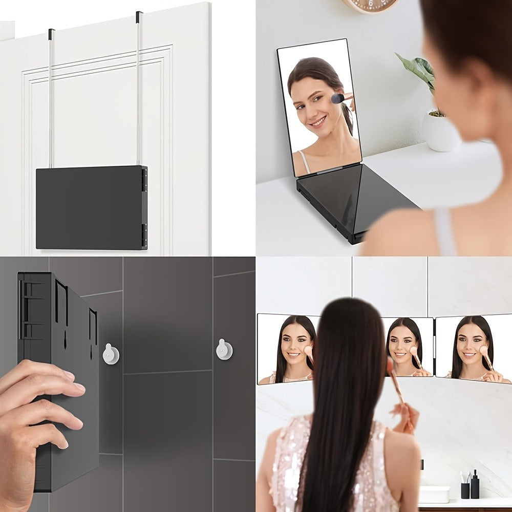 Multi-Panel Hair Cutting Mirror with Telescoping Door Hooks, 49.8-Inch Open Width and Two Fixed Nails
