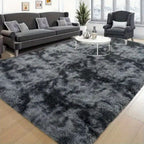 Area Rug, 6x9 Foot Tie-Dye Coffee Plush Shag Style with Machine-Wash Care and Source-Listed Backing