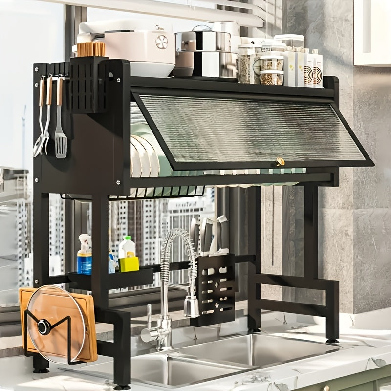Dish Drying Rack Multi-Layer Kitchen Countertop Organizer – Dust-Free Drainer for Plates Bowls Utensils