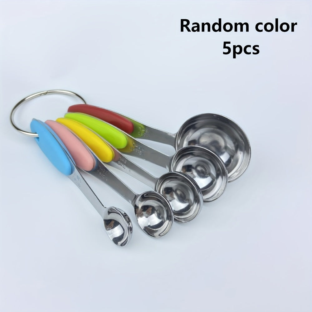Stainless Steel Measuring Cups and Spoons Set 5pcs with Silicone Handle – Baking & Cooking Kitchen Measurement Tools