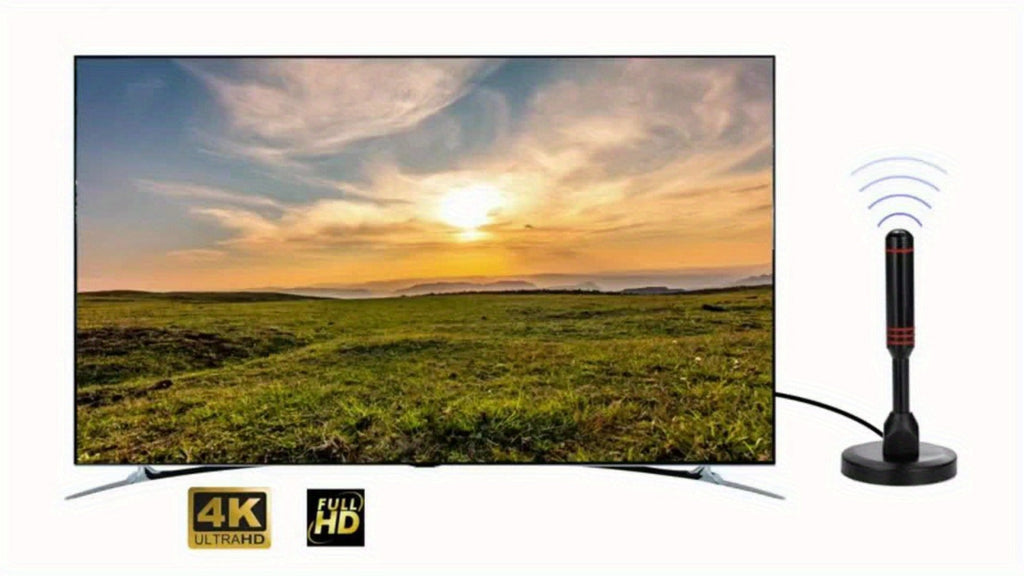 TV Antenna with 5.12-Inch Vertical Receiver, Separate Signal Amplifier, Coaxial Lead and Round Base