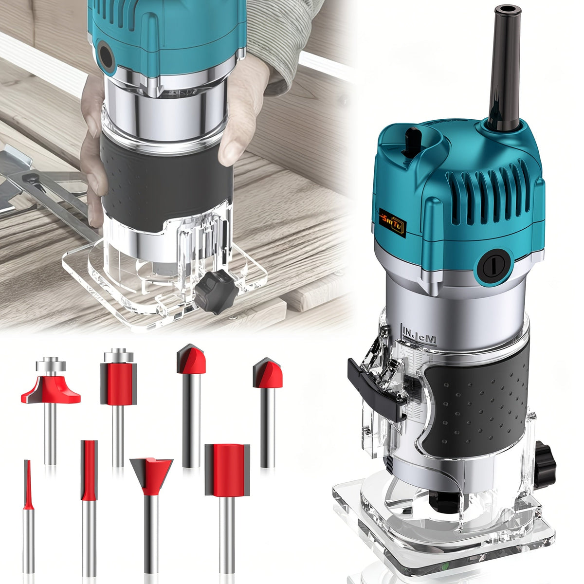 Power Tools Shi Tu Electric Wood Router and Edge Trimmer with Adjustable Speed and Accessory Bundle Options