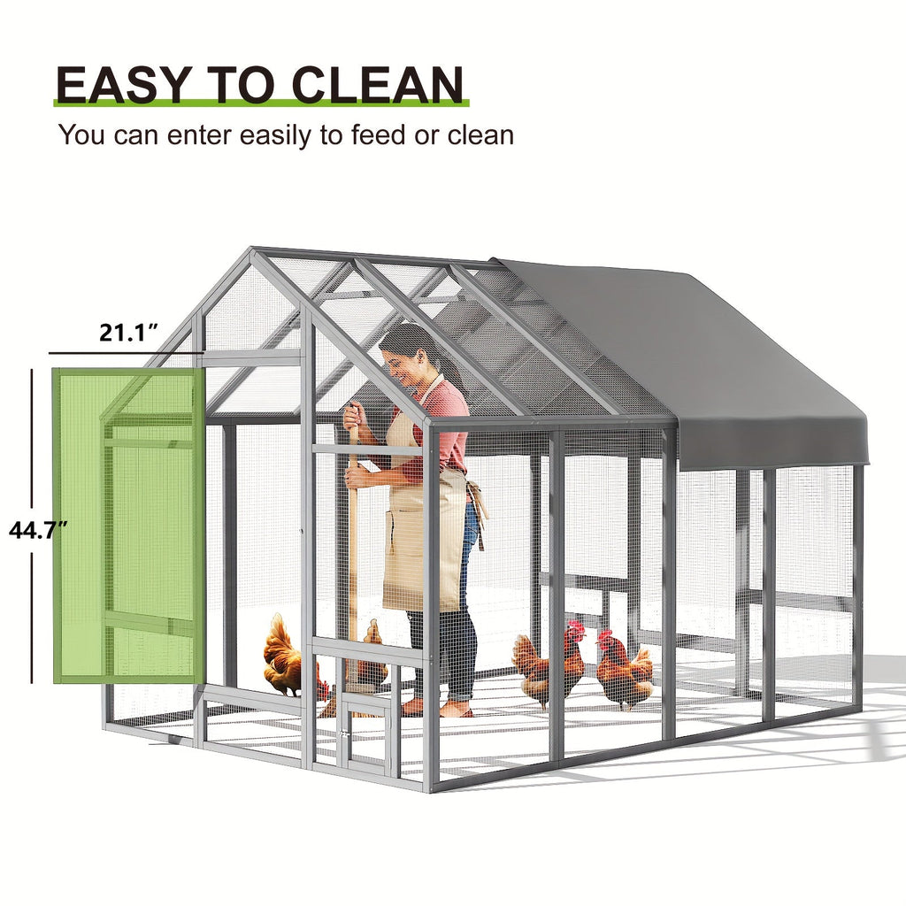 Walk-In Chicken Coop 96" Extra Large with Movable Fence, Outdoor Wooden Poultry Cage with Cover, Nesting Box & Walk-In Run for Farm