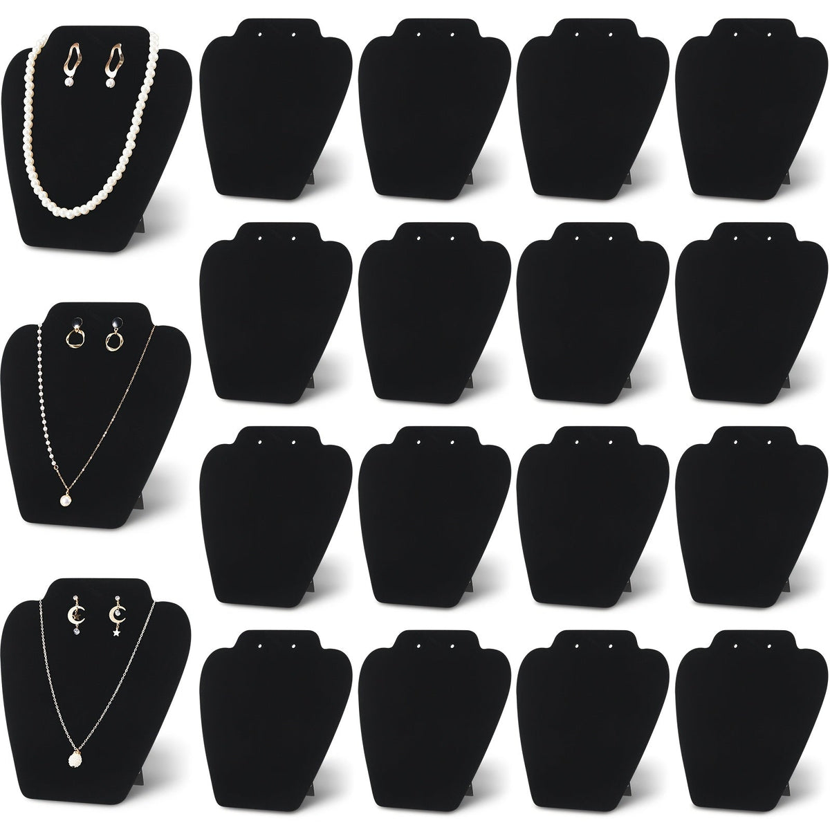 24-Piece Jewelry Display Easel Set with Black Velvet-Labeled Panels, Graduated Sizes and Folding Supports