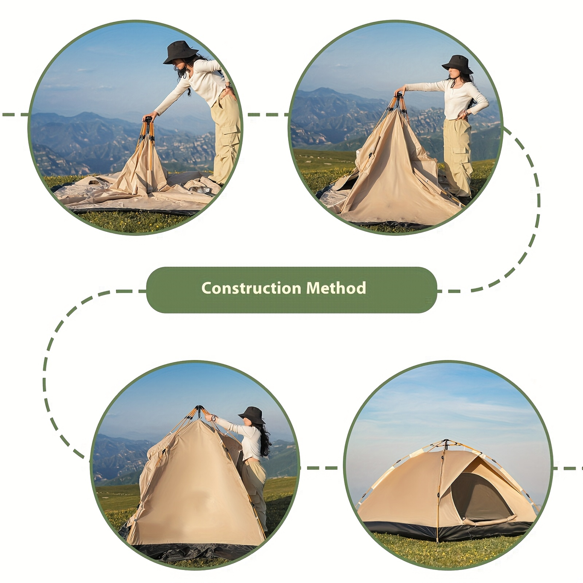 Camping Tent 4-Person Polyamide Pop-Up with Two Doors, Optional Windows and Small or Large Sizes