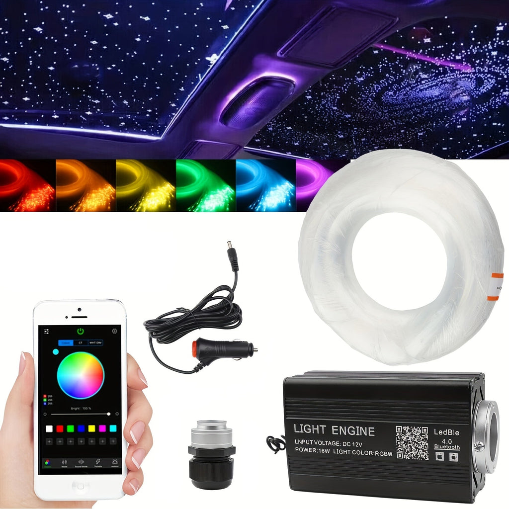 Fiber Optic Star Ceiling Light Kit 1000pcs, 0.5mm x 78.74" RGBW Car Roof Headliner Starlight Kit with App & 24-Key Remote Control