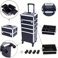 Rolling Makeup Case Aluminum 4-in-1 Extra Large Professional Cosmetic Trolley with 360° Swivel Wheels for Makeup Artist Tattoo Artist Salon