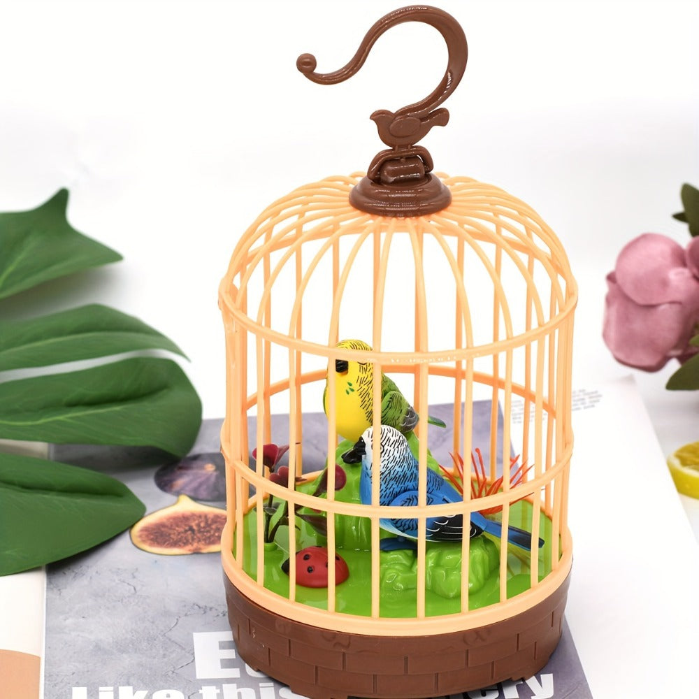 Mini Voice-Activated Birdcage Toy, Chirping & Wing-Fluttering Parrot, Interactive Sound-Responsive Animal Toy