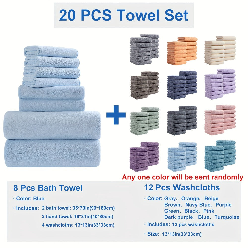 Bath Towel Set 20 Piece 100% Microfiber Absorbent Quick Dry Soft Extra Large Bath Sheets 8 Bath Towels 12 Washcloths Home Bathroom Spa Gift