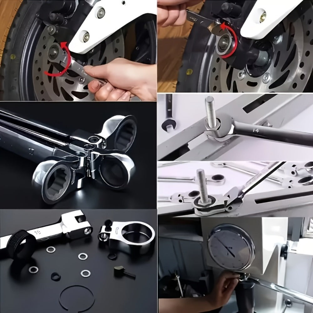 Wrench Set 10-Piece Multi-Function, 8 Hex Wrenches, Flare Wrench & 10mm Ratchet Wrench, Chrome Vanadium Steel