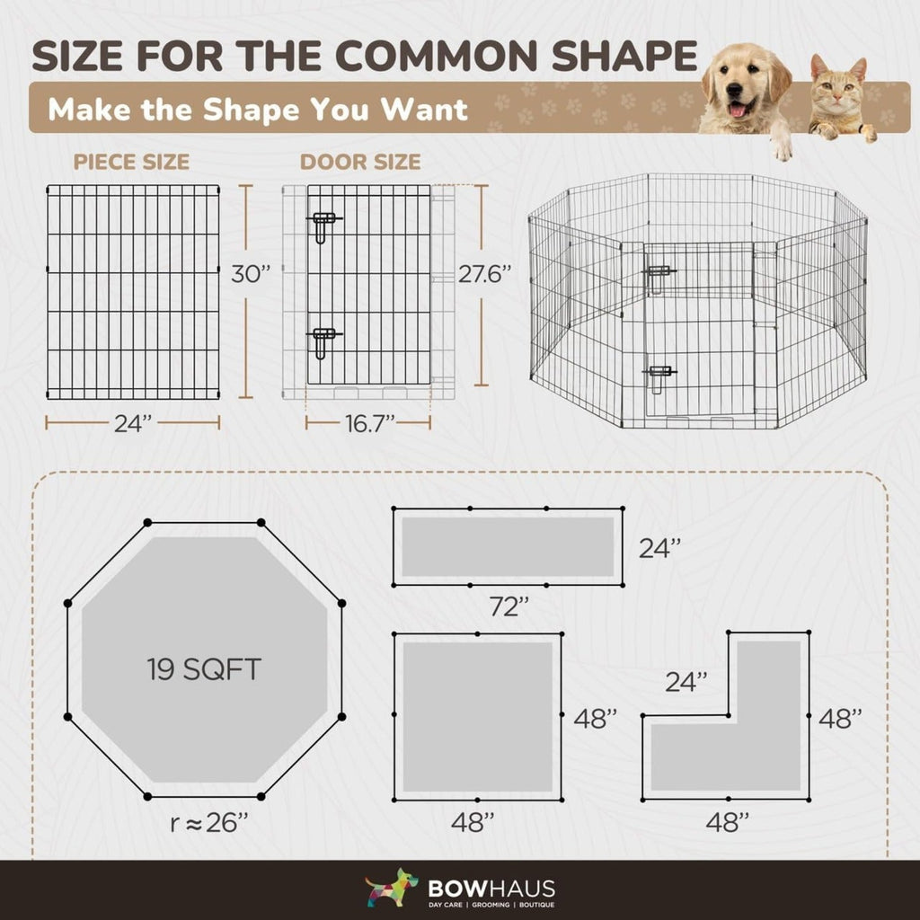 Dog Playpen 8 Panel Foldable Metal Pet Fence with Gate | Heavy-Duty Indoor Outdoor Exercise Pen for Small Dogs & Animals | Portable Kennel