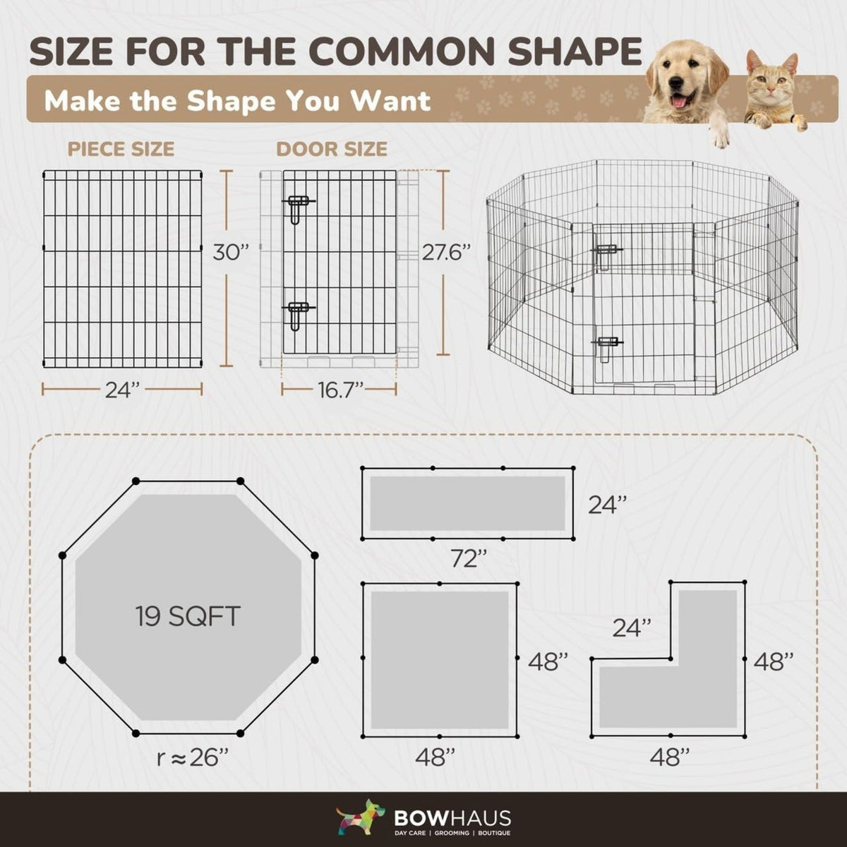 Dog Playpen 8 Panel Foldable Metal Pet Fence with Gate | Heavy-Duty Indoor Outdoor Exercise Pen for Small Dogs & Animals | Portable Kennel