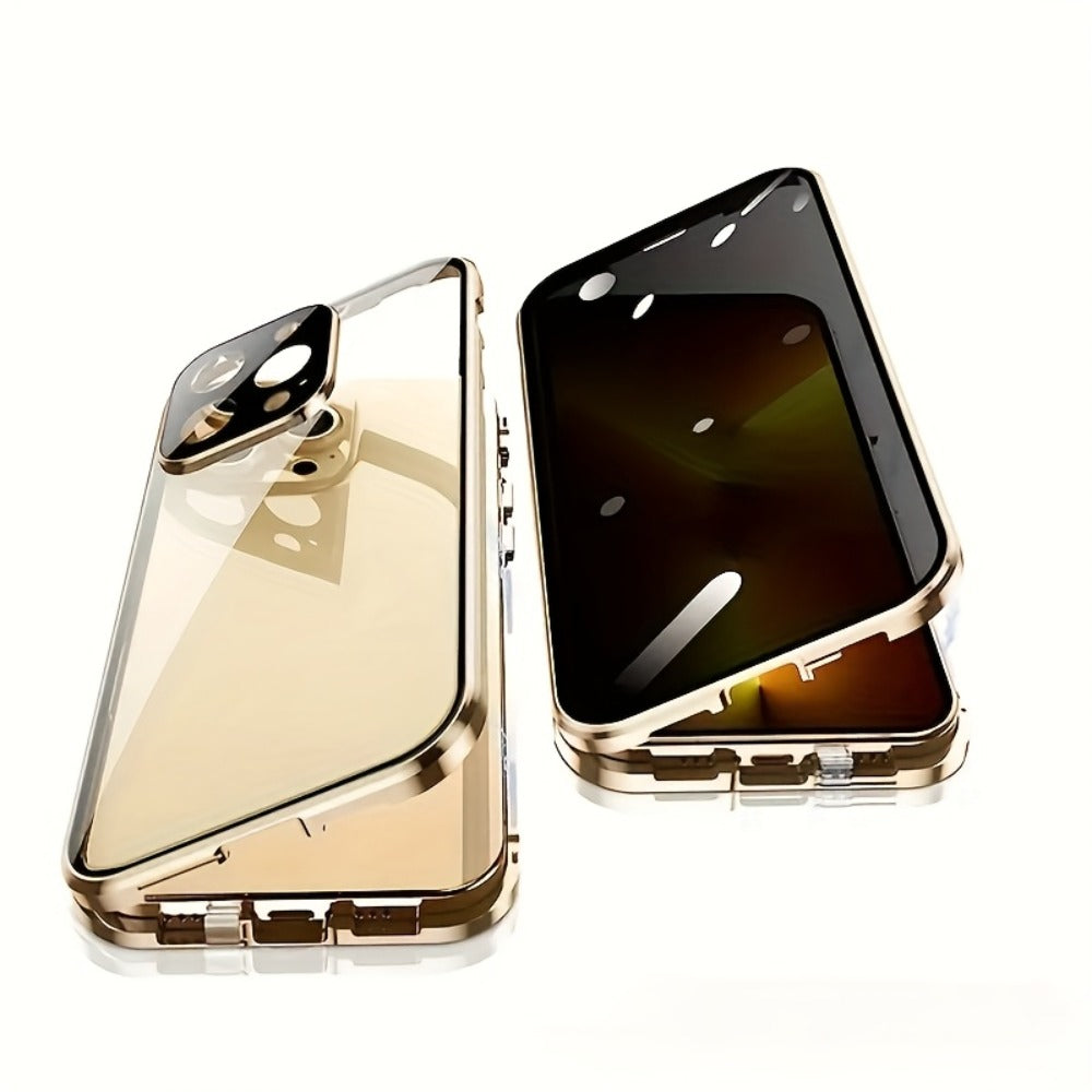 Phone Case Privacy Tempered Glass Cover with Aluminum Frame and Snap Lock for Select iPhone 12-17 Models