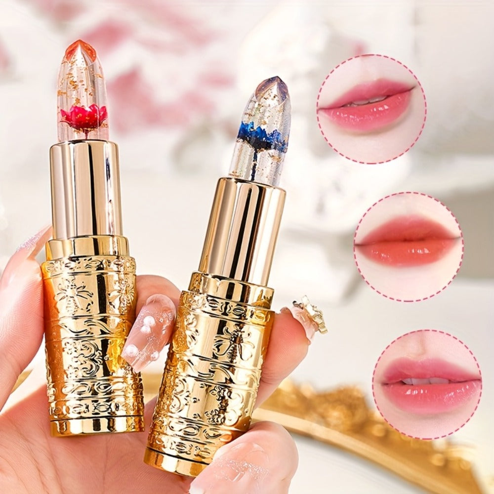 Color Changing Lip Gloss Set 3 Pcs, Temperature Magic Pink Tint Crystal Jelly Balm & Lipstick, Plant Squalane Lip Makeup