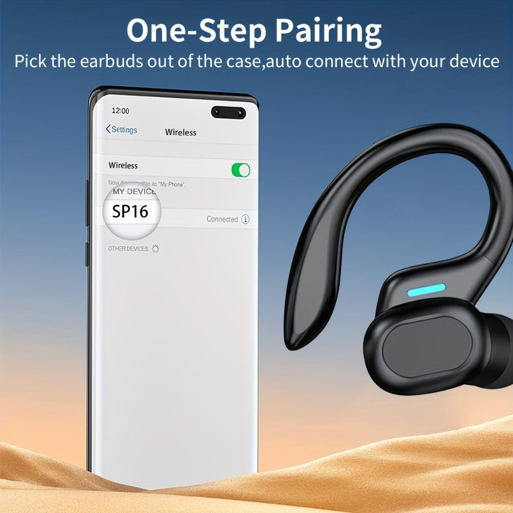 Wireless Earbuds Sport Earhooks with ENC Calls, LED Display, Touch Controls and Type-C Charging
