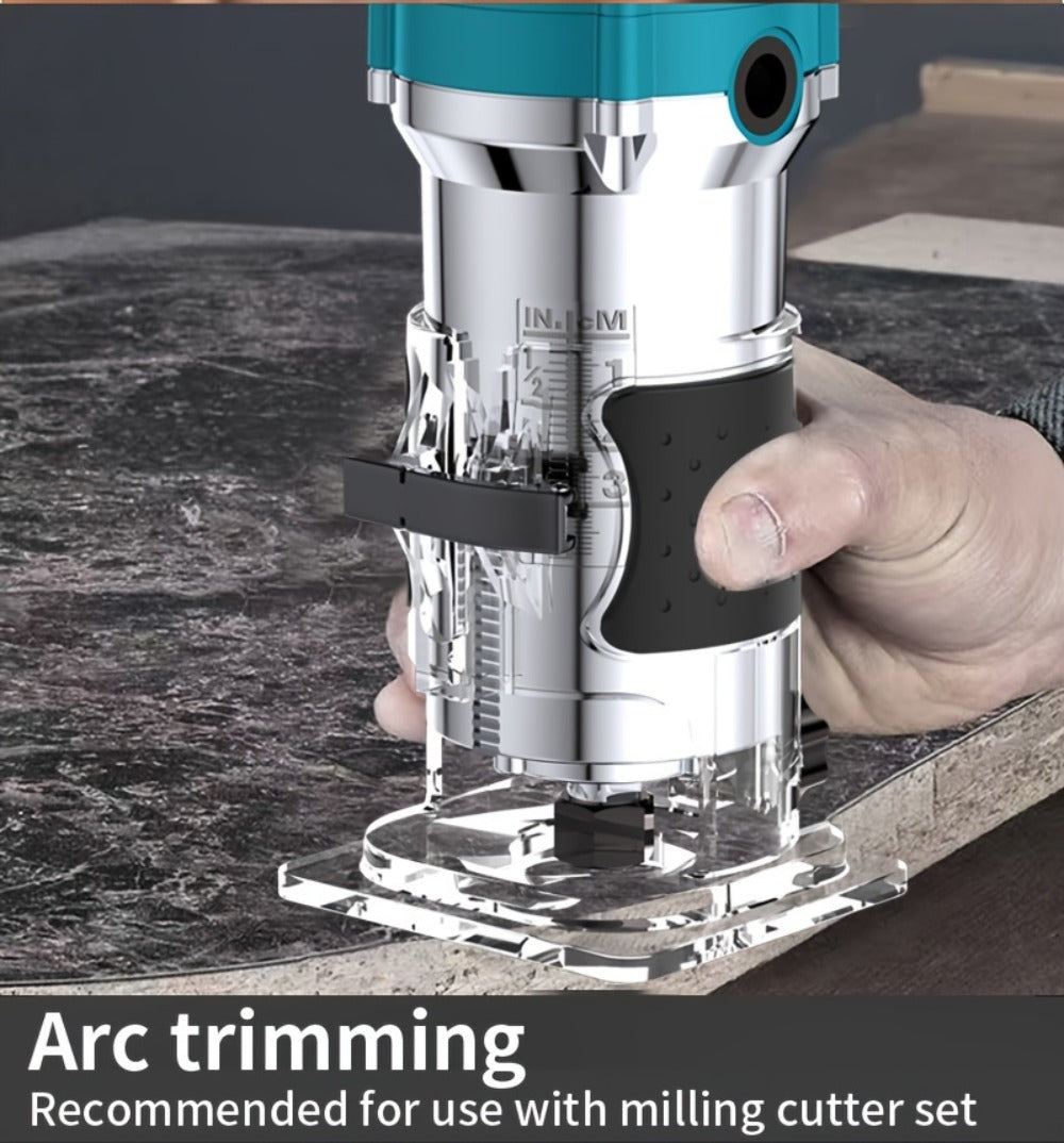 Wood Router Carving Machine Electric Trimmer, Wood Slotting, Drilling & Engraving Tool with Optional 15pc Milling Cutter Set