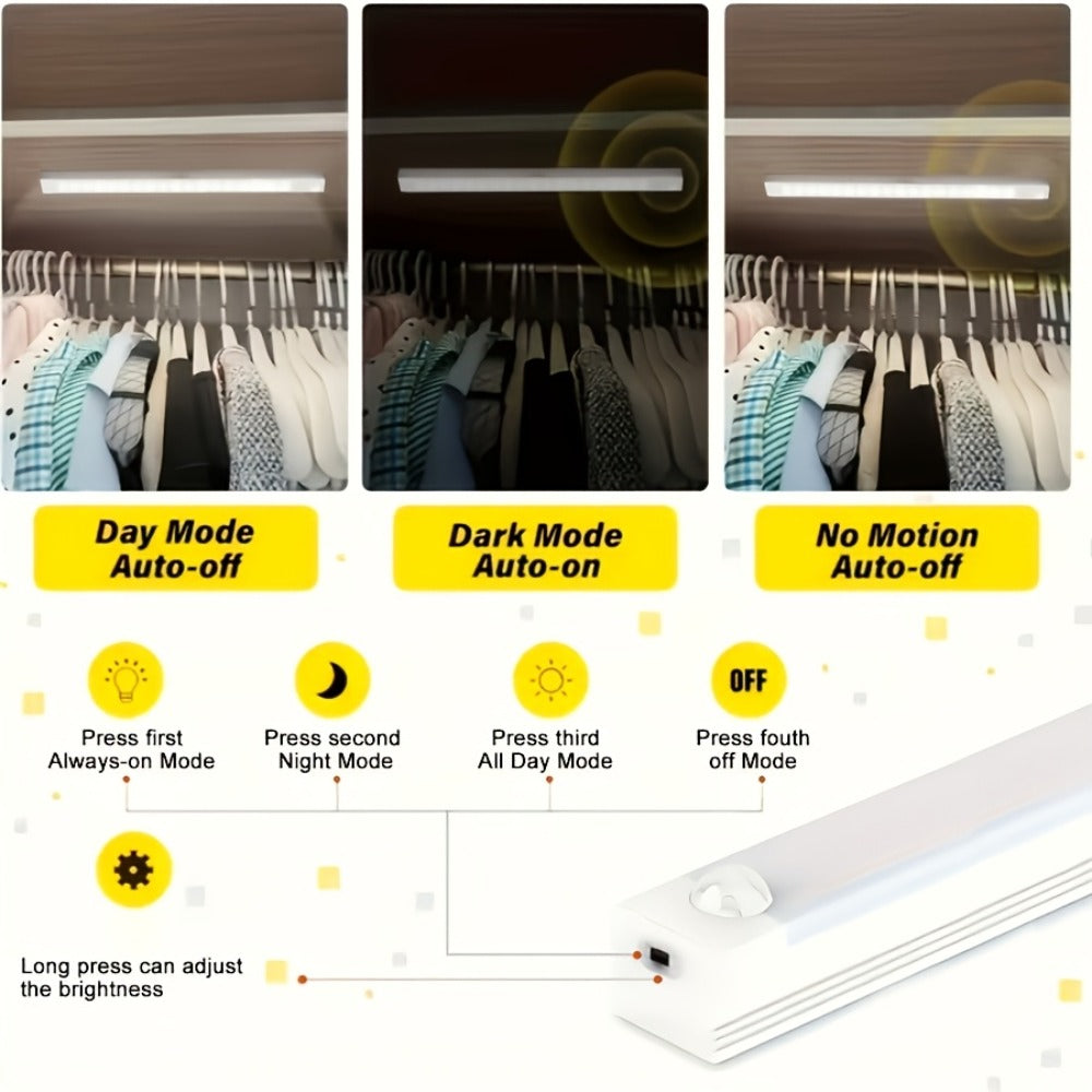 Night Light Motion Sensor LED Bar with USB Rechargeable 400mAh Battery, Three Brightness Levels and Six Size-Pack Options