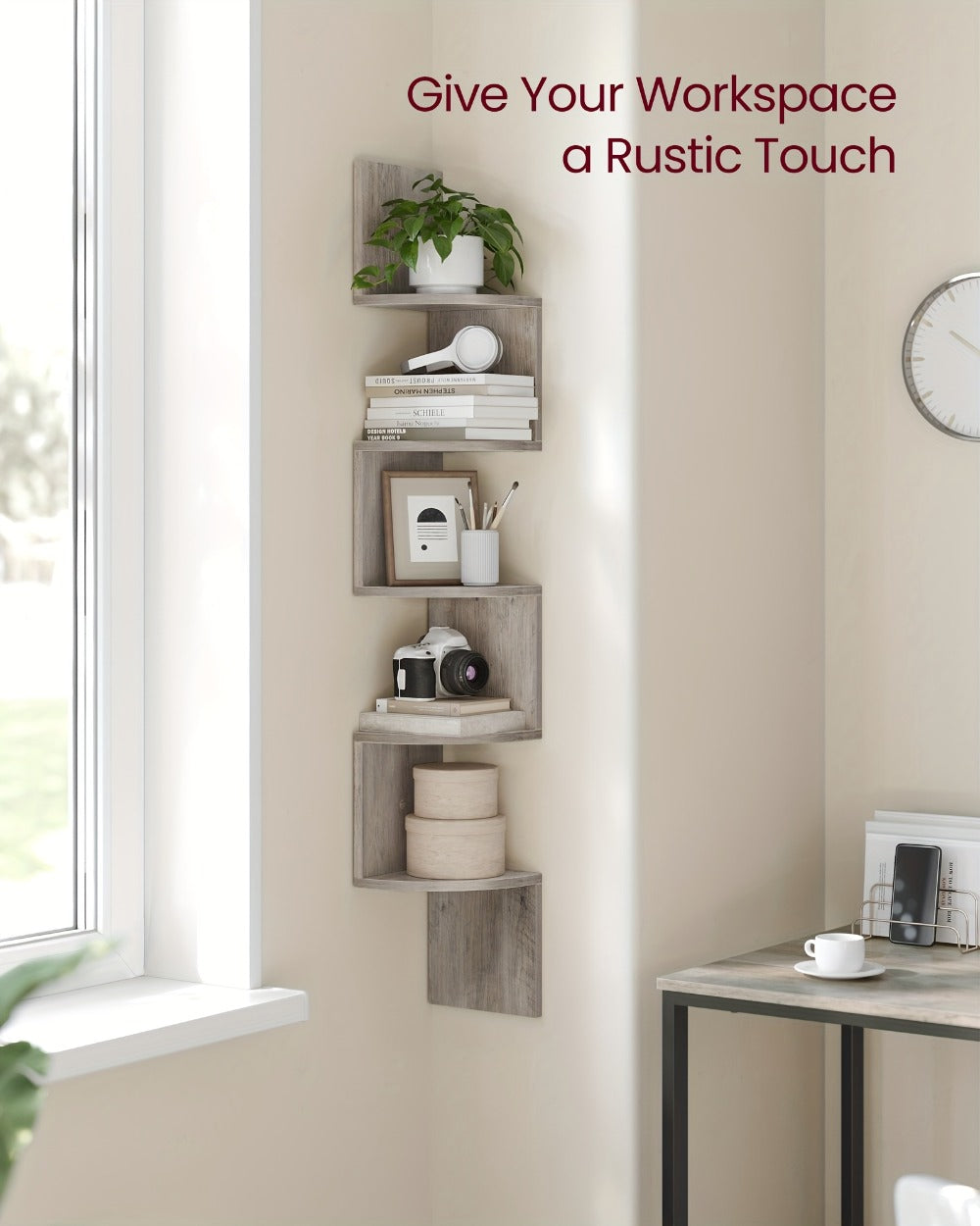 Corner Floating Shelf 5-Tier Wall Mount, Space Saving Storage Rack for Bedroom Living Room, Radial Display Organizer