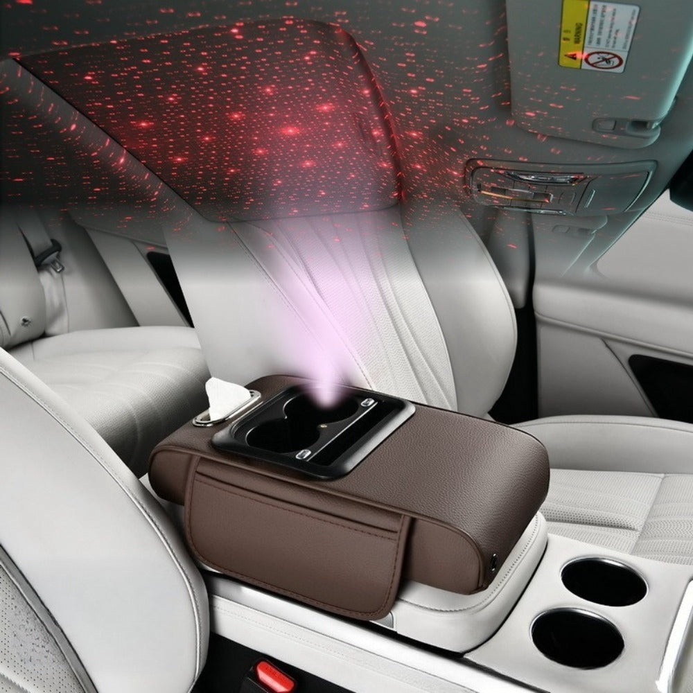 Car Armrest Box Cover Starry Sky Memory Foam Center Console Pad with Type-C USB Charging Port & Storage Pockets