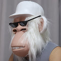 White-Haired Cartoon Ape Full-Head Costume Mask with White Cap and Pixel-Style Glasses in Two Face Styles